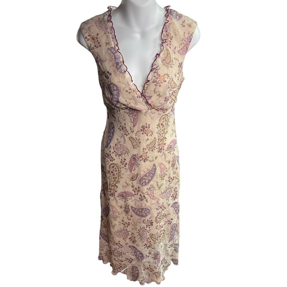 Vintage Y2K Jonathan Martin Pink Paisley Midi Dress 11 Boho Fairycore Floral VTG